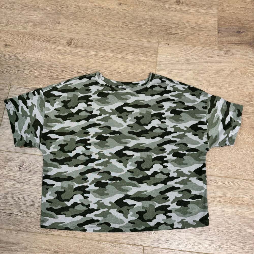 Banana Republic Luxespun Camo Print Short Sleeve Boxy Crop Top XS